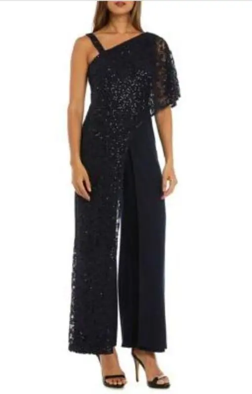 Womens R&M Richards Embellished Sequin Capelet Jumpsuit 10