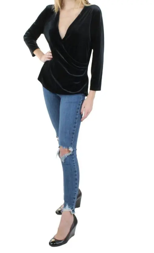 Womens Velvet Surplice Wrap Top L