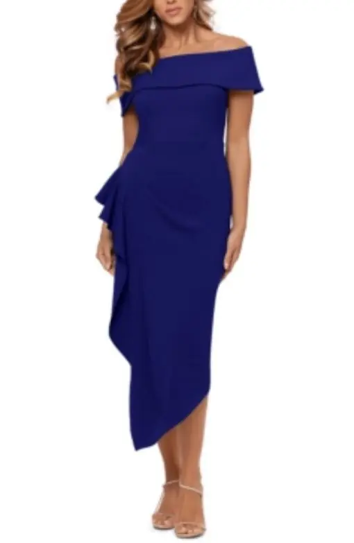 Betsy Adama Womens nevy blues Asymmetric Ruffled Cocktail and Party Dress 4