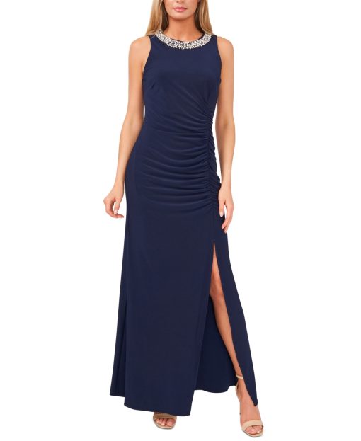 MSK Embellished Front-Slit Gown Navy 12