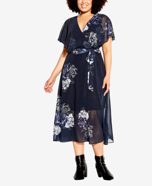 CITY CHIC City Chic Trendy Plus Size Bou Navy Bouquet 14W