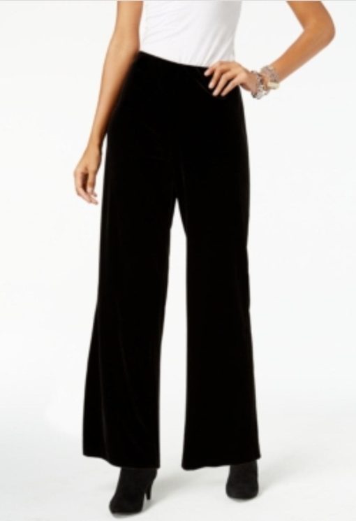 Alfani Womens Velvet Casual Wide Leg Pants  Black  Large