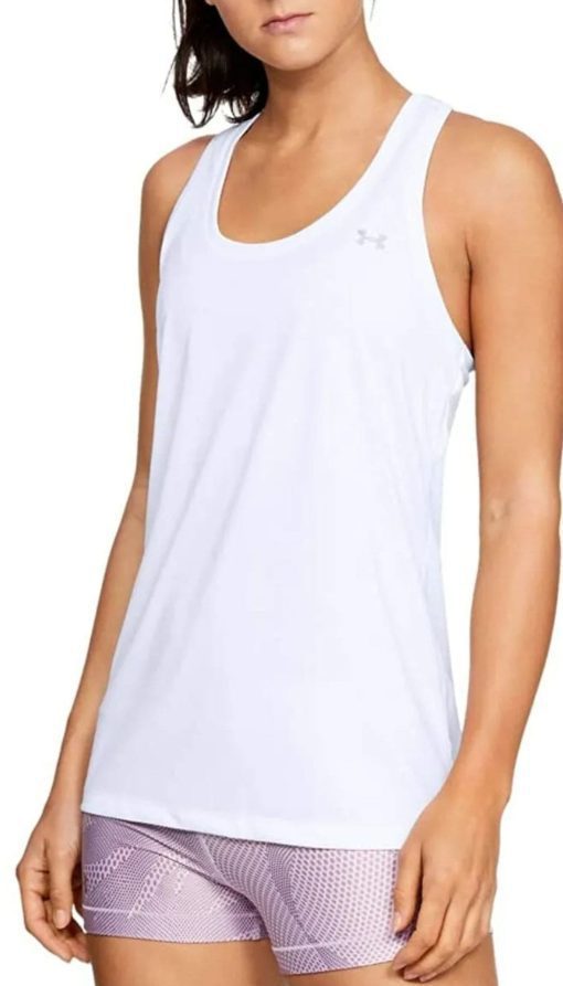 Under Armour Women's Tech Solid Tank Top, White (100)/Metallic Silver XL