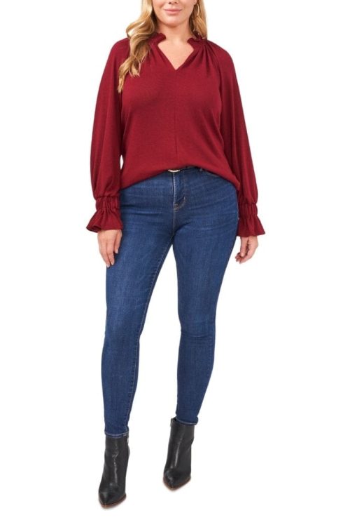 Vince Camuto Plus Size Balloon-Sleeve Top - Earth Red 3X