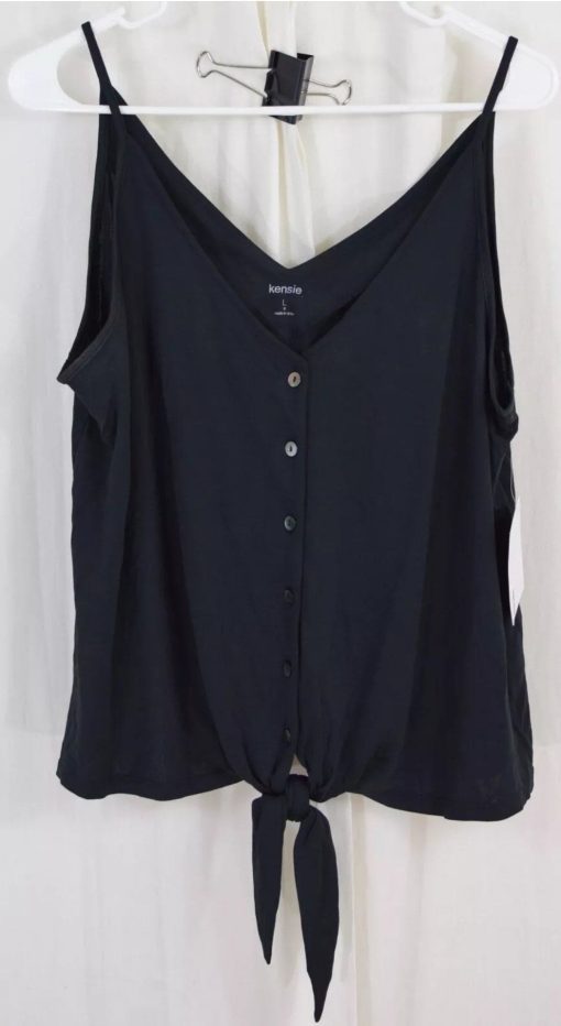 Kensie Black Button Front Tank Top, Large, Women's Sleeveless Top