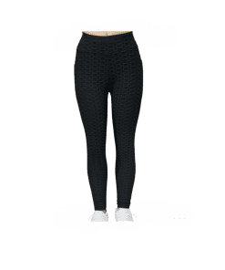 Women's High-Waist Honeycomb Textured Leggings with Butt-Lifting Effect - Classic Black