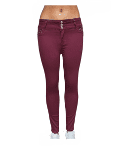 Women's High-Waist Colombian Skinny Jeans with Decorative Pocket Studs - Burgundy