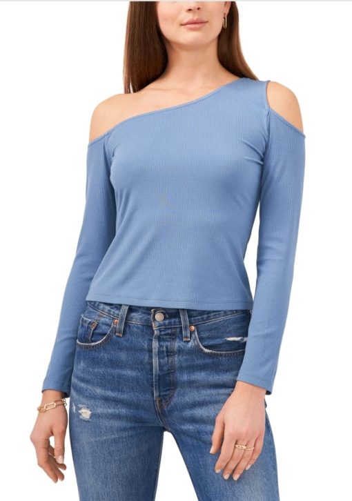 1.State Womens Stretch Ribbed One-Shoulder Pullover Top XXS