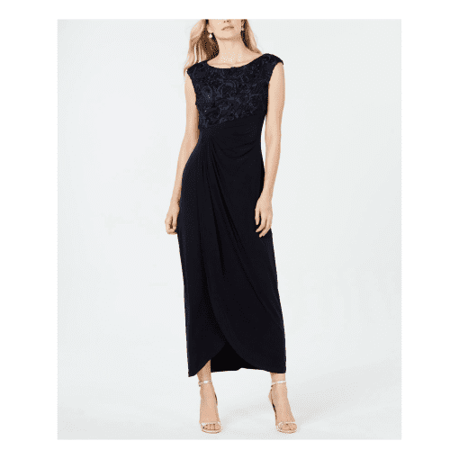 Connected Soutache Faux-Wrap Gown Navy 4 - Image 2