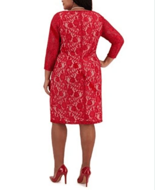 Kasper Plus Size Laurissa Lace Sheath Crimson Cream 3X - Image 2