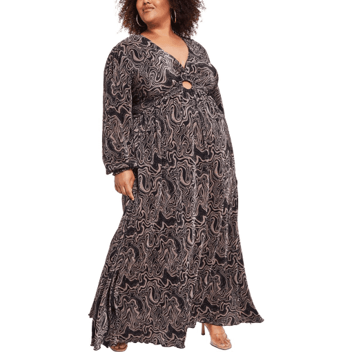 Nina Parker Trendy Plus Size Keyhole Print Portabellablack Beauty 3X - Image 2