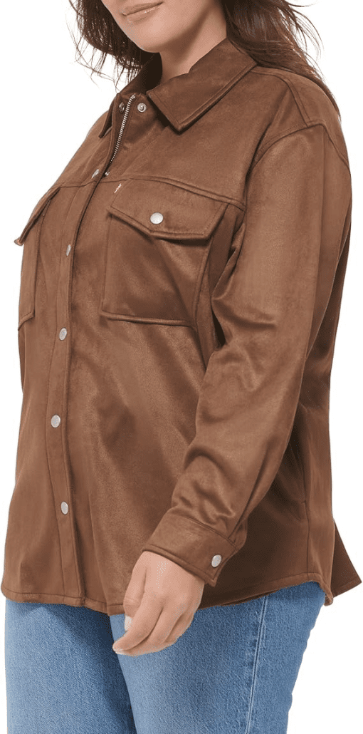 Levi's Plus Size Brown Faux Suede Shirt Jacket - Women's Top - Image 4