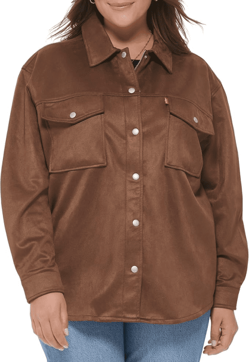 Levi's Plus Size Brown Faux Suede Shirt Jacket - Women's Top - Image 2