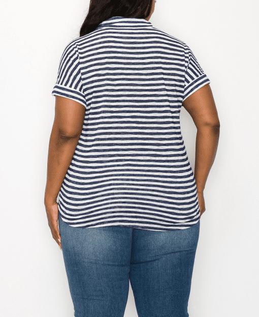 COIN 1804 Plus Size Navy Stripe Top - Women's Blouse 2X - Image 2