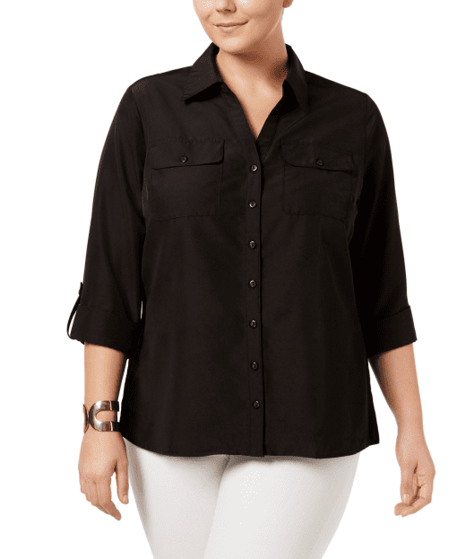 NY Collection Plus Size Dot-Print Utility Bl Black 2X - Image 2