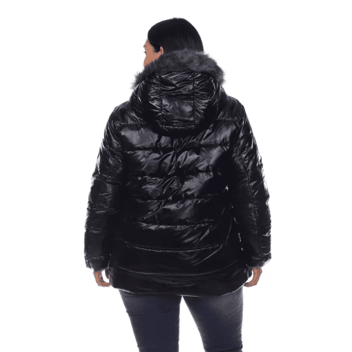 White Mark Plus Size Metallic Puffer Coat Black 2X - Image 3