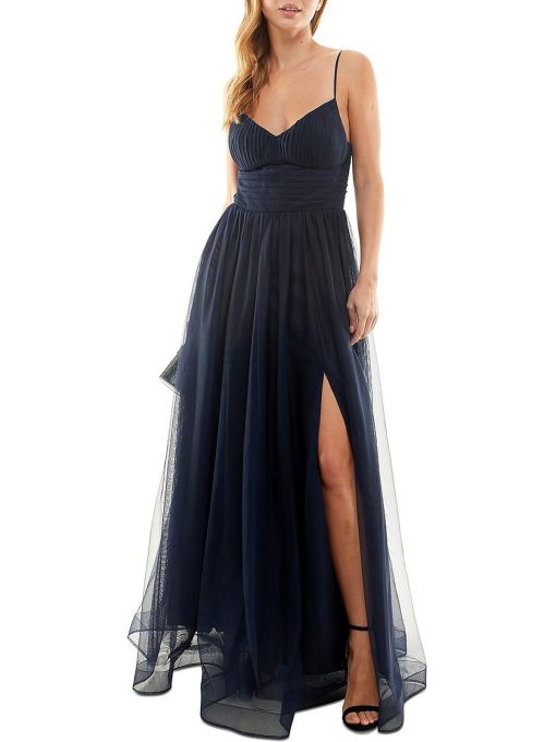 Speechless Juniors V-Neck Tulle-Skirt Go Navy Jam 9