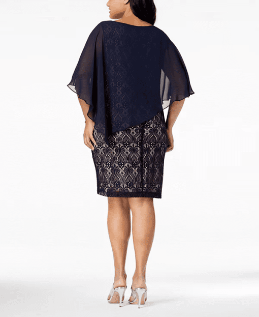 Connected Plus Size Chiffon-Overlay Lace NavyMocha 22W - Image 3