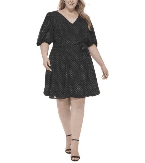 DKNY Plus Size V-Neck Balloon-Sleev BlackSilver 22W - Image 2