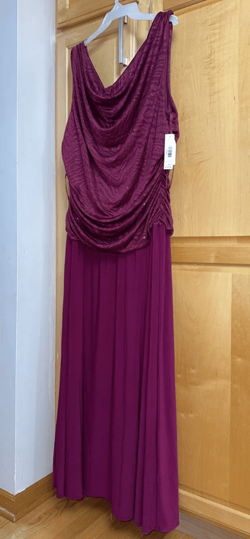 R M Richards Plus Size Ruched Glitter Gown Berry 20W - Image 2