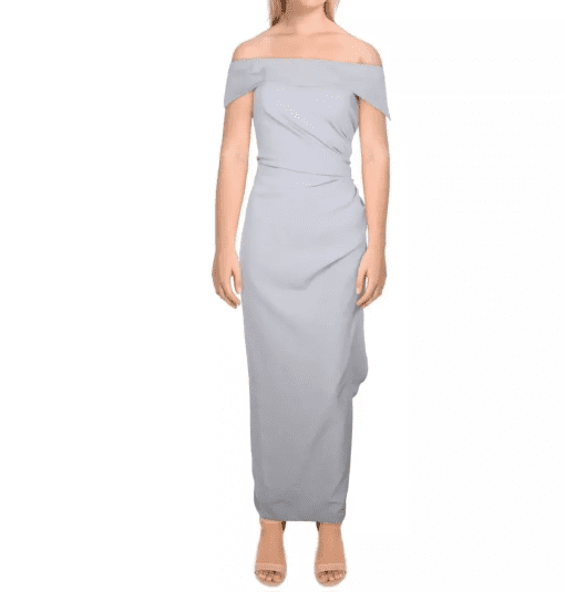 Vince Camuto Petite Off-The-Shoulder Gown Dusty Blue 2P - Image 2