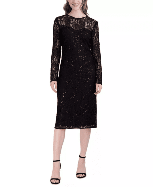 Donna Ricco Womens Sequined Lace Sheath D Black 2 - Image 2