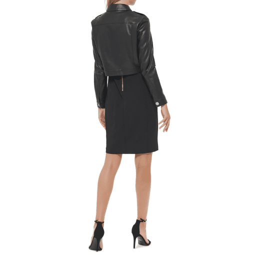 DKNY Womens Faux-Leather Cropped J Black 2 - Image 4