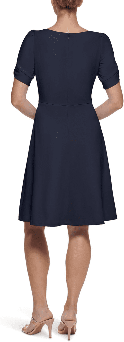 DKNY Twist-Sleeve Fit Flare Dress Navy 2 - Image 3