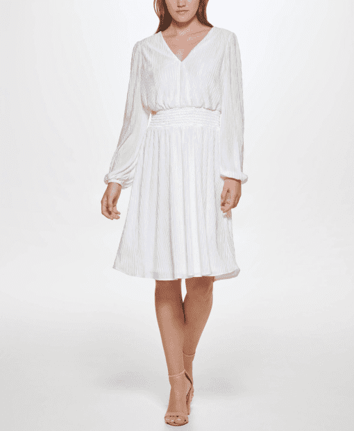 kensie V-Neck Dress Ivory 2 - Image 3