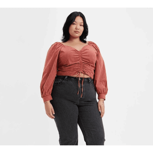 Levis Trendy Plus Size Devin Cotton Zelda Plaid Earth Red 1X - Image 2