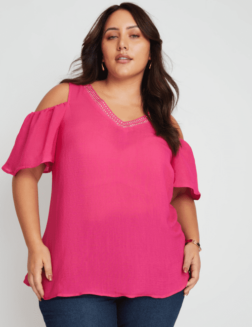 MSK Plus Size Embellished Cold-Sho Pink Martini 1X - Image 2