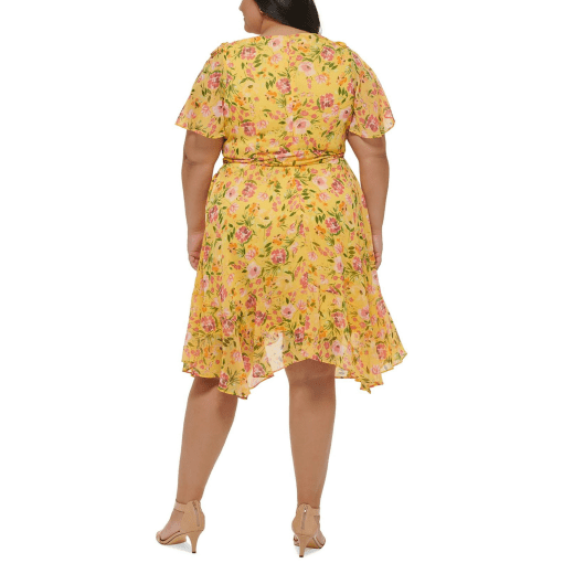 Jessica Howard Plus Size V-Neck Printed-Chiff YellowOrange 18W - Image 3