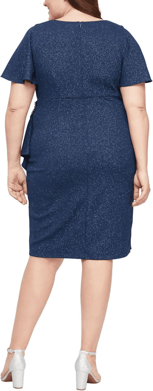 SL Fashions Plus Size Shimmer-Knit Surplic Navy 18W - Image 2