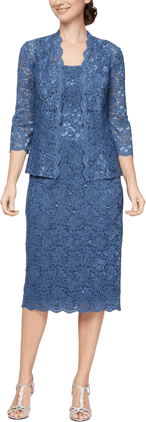 SL Fashions Plus Blue Lace Dress Jacket Set - Mother of Bride 18W - Image 2