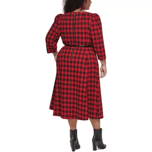 Calvin Klein Plus Size Checkered Belted A-L BlackRed 18W Missing Belt - Image 2