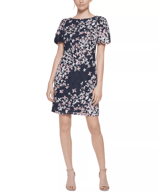 Jessica Howard Womens Floral-Print Puff-Slee Navy Blue 16 - Image 2