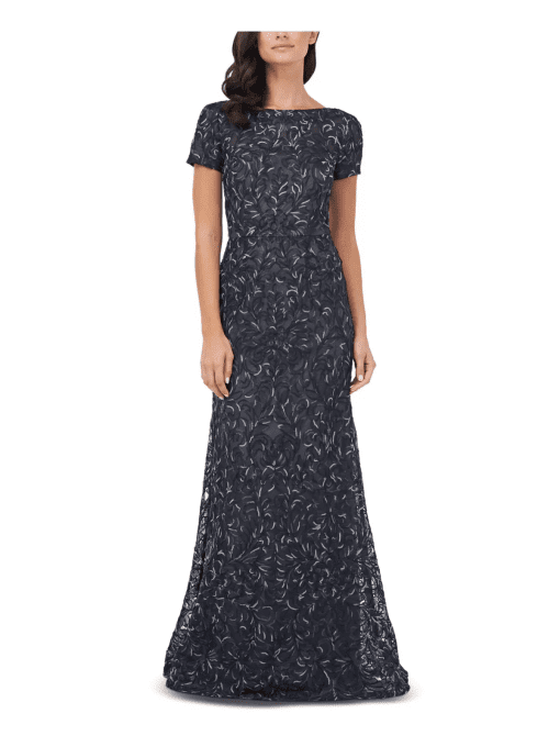 JS Collections Textured Embroidered Gown Navy Blue 16 - Image 2