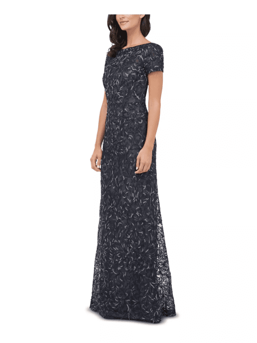 JS Collections Textured Embroidered Gown Navy Blue 16 - Image 4