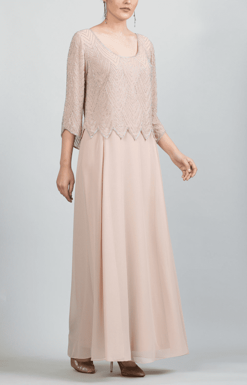 J Kara Beaded-Overlay Gown Blush Pink 16 - Image 4