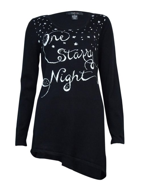 Style & Co. Women's One Starry Night Tunic Sweater Deep Black M