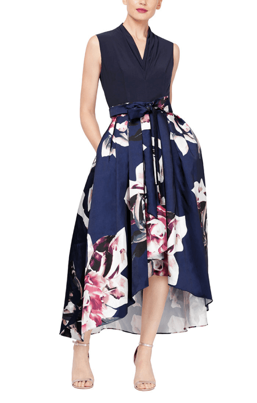 SL Fashions Petite Floral-Print High-Low D Navy Multi 14P - Image 2