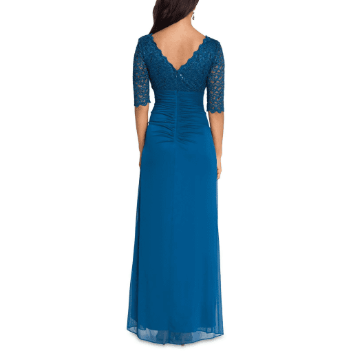 Betsy Adam Petite V-Neck Lace-Bodice Gown Peacock 14P - Image 2