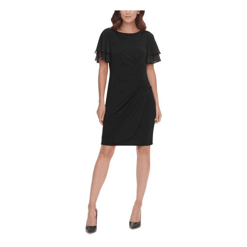 Jessica Howard Petite Chiffon-Sleeve Sheath D Black 14P - Image 2