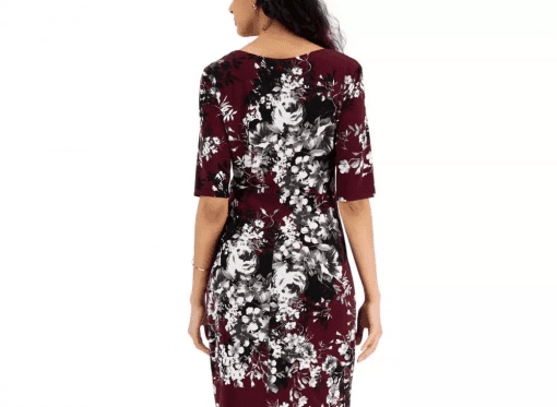 Connected Womens Floral-Print Pleat-Fro Bordeaux 14 - Image 4