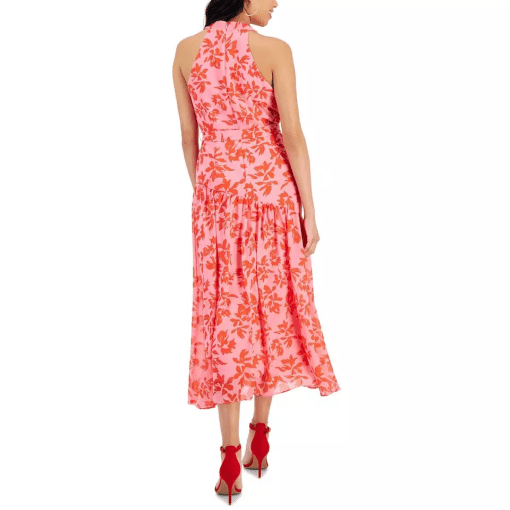 Taylor Womens Printed A-Line Midi Dr PinkCherry 14 - Image 2