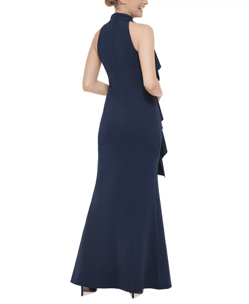 Jessica Howard Womens Ruffled Mock-Neck Gown Navy 6 - Image 2