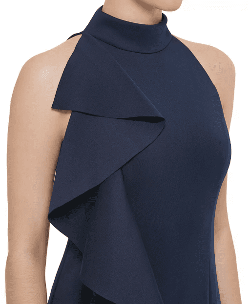 Jessica Howard Womens Ruffled Mock-Neck Gown Navy 12 - Image 5