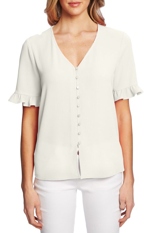 CeCe Ruffled-Sleeve Blouse Soft Ecru L