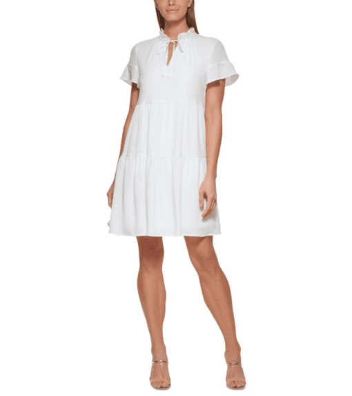 DKNY Womens Split-Neck Ruffle-Slee Ivory 12 - Image 2