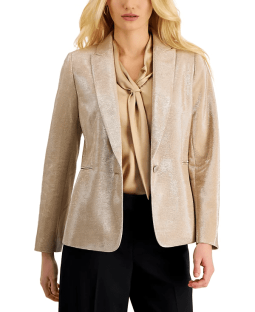 Tahari ASL Metallic Blazer, Silver Camel, Size 12, Women's Jackets - Image 2